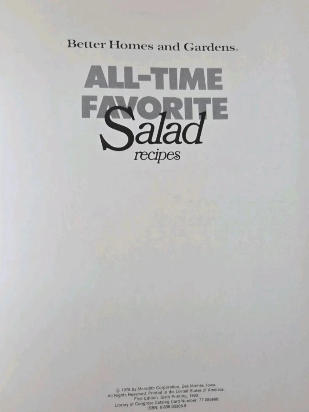Better Homes and Gardens All-Time Favorite Salad Recipes HC Cookbook 1980 Sixth